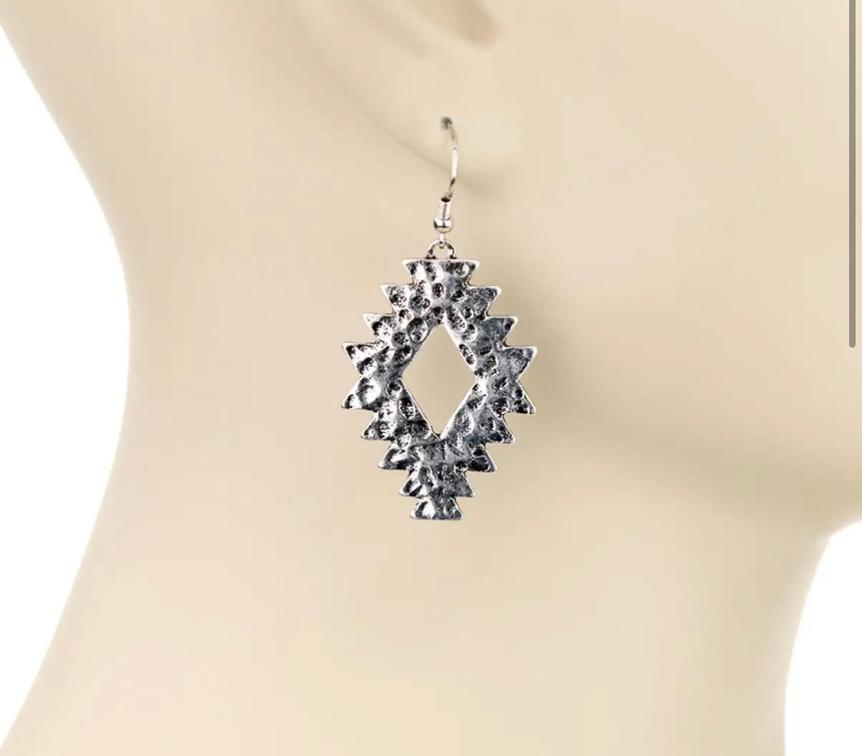 Aztec Hammered Earrings-Silver