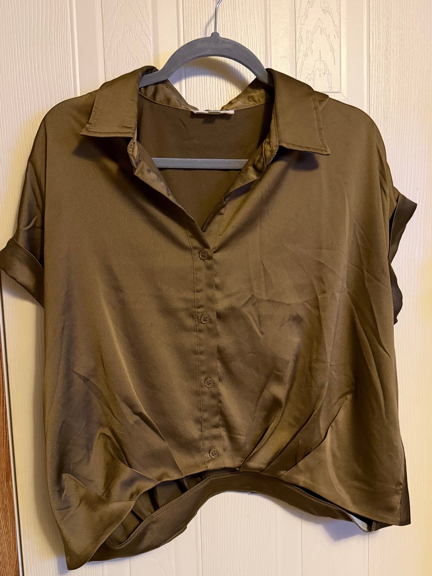 Olive Green Satin Top-Size L