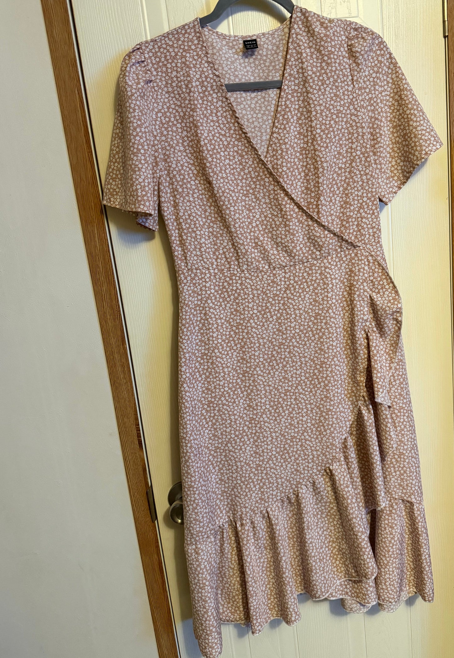 Muted Pink Floral Wrap Dress-Size M