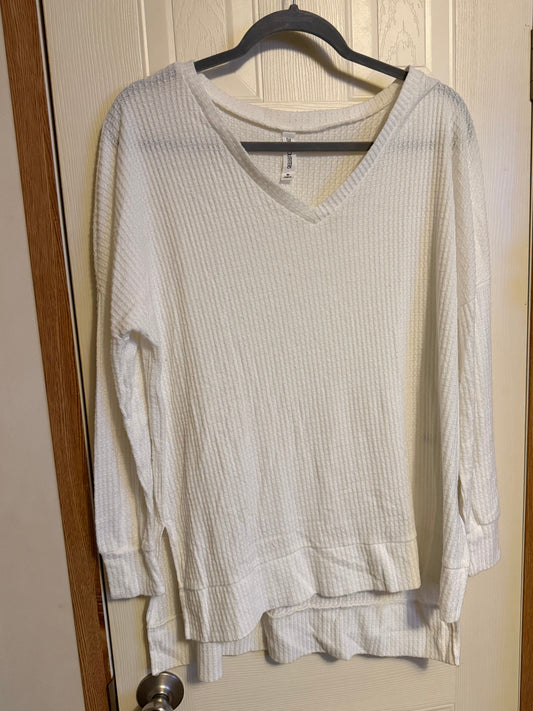 White Oversized Waffle Knit Long Sleeve-Size am