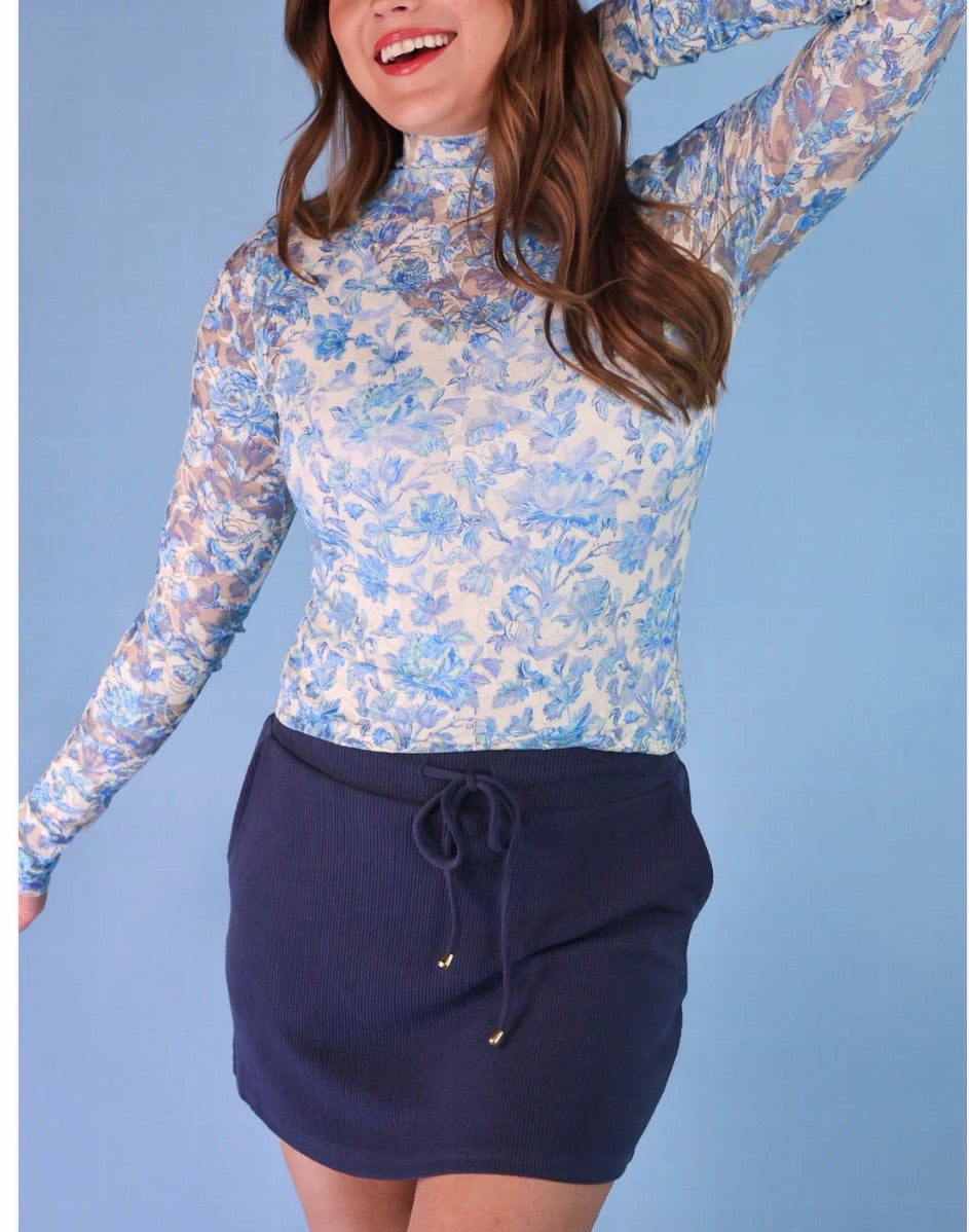 Porcelain Petals Mesh Top