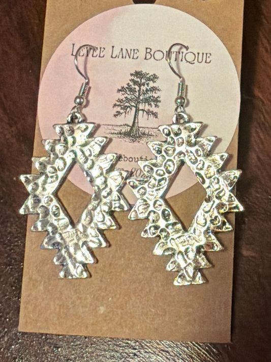 Aztec Hammered Earrings-Silver