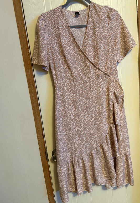 Muted Pink Floral Wrap Dress-Size M