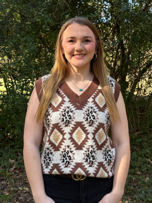 Aztec Leopard Sweater Vest