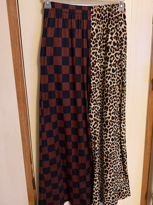 Checker Leopard Split Pants-Size M