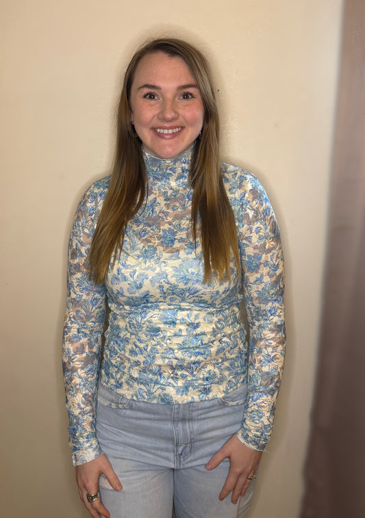 Porcelain Petals Mesh Top