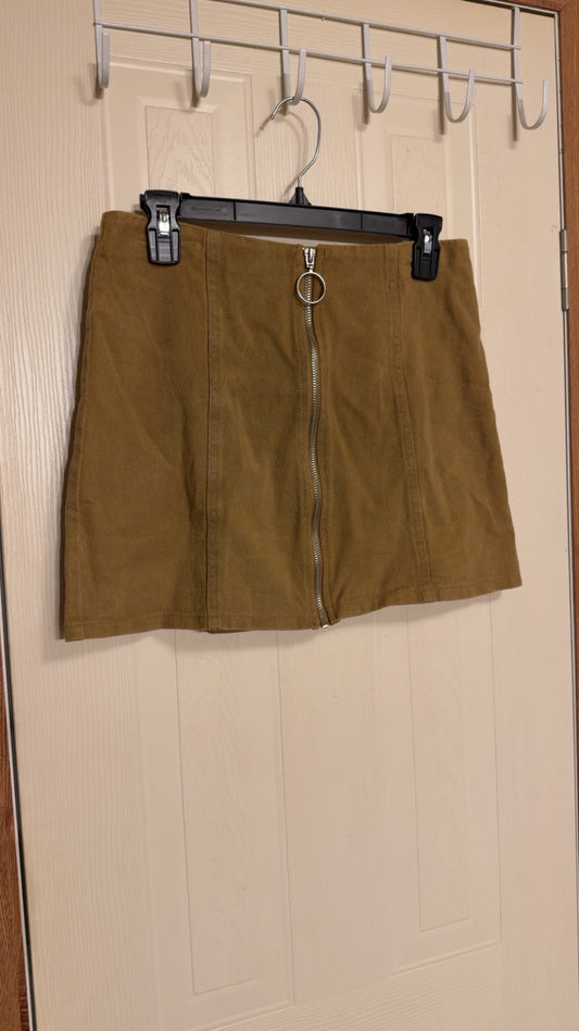 Dark Camel Zip Front Skirt-Size M