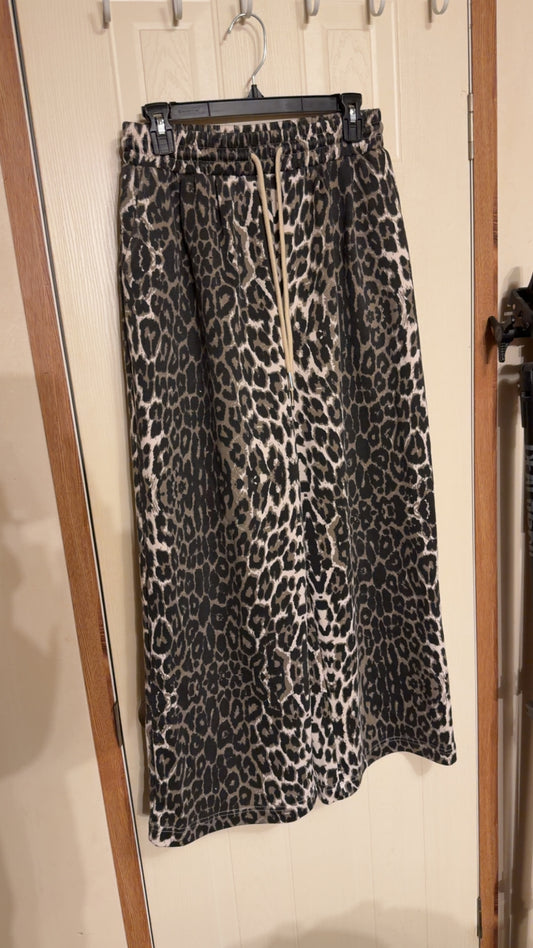 Leopard Wide Leg Pants-Size M